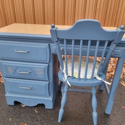 Vtg. Blue Desk w/ Chair