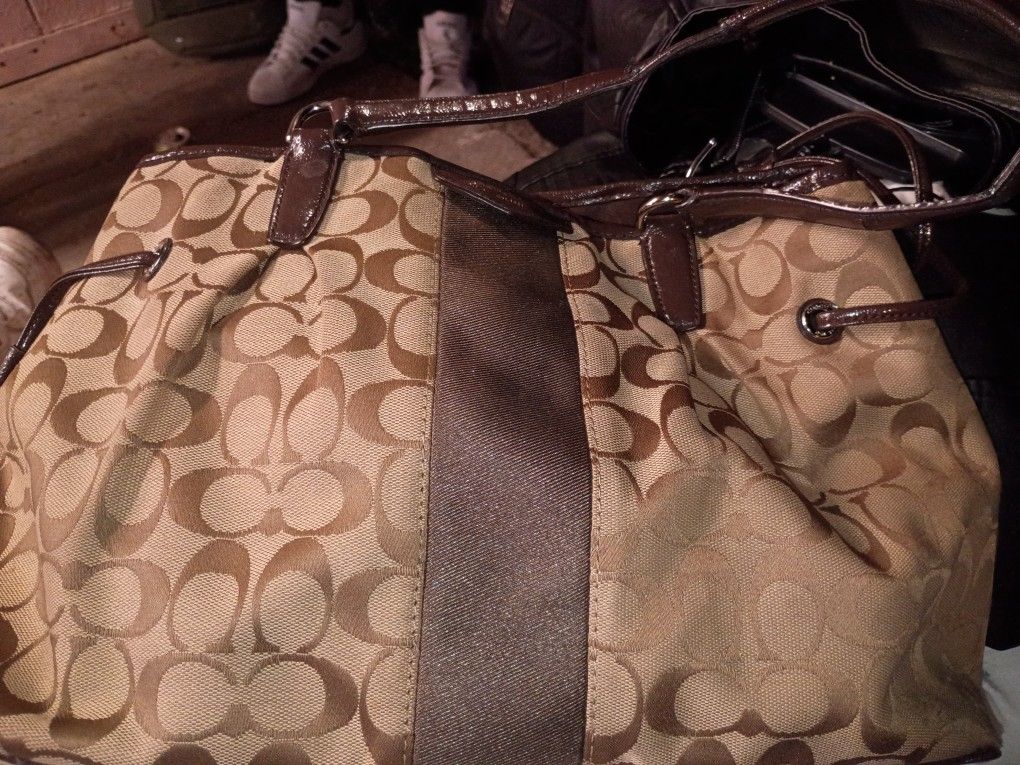 Coach Signature Drawstring Carryall Purse Authentic 