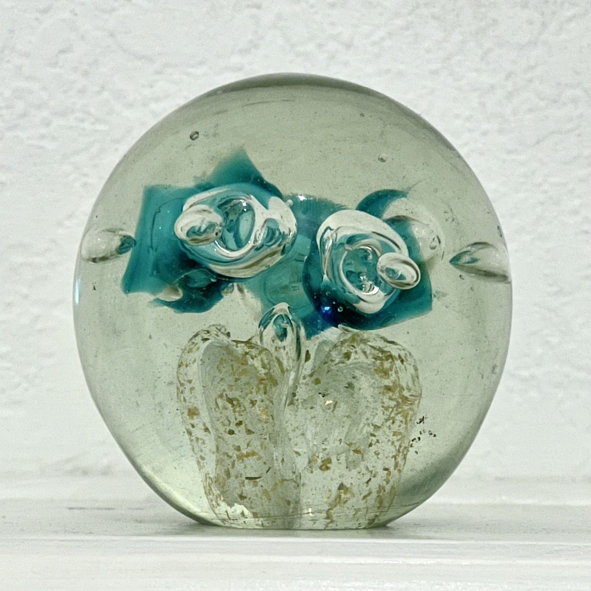 Modern Abstract Gea Art Glass Sculpture Teal Sphere