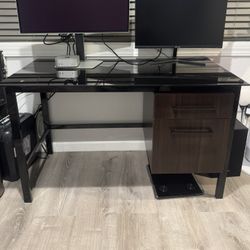 Black Glass Top Desk With Sliding Out Cabinets 