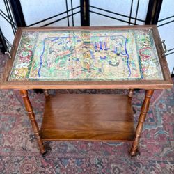 Antique Asian Bar Cart with Removable Tray