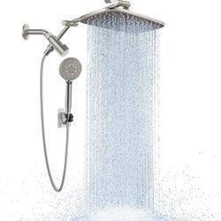 Veken Wide Brushed Nickel Rain Shower Head with Handheld Multi Modes High Pressure Rainfall
