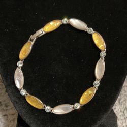 Silver Stainless Steel Bracelet W/precious Stones And Rhinestones,by LC