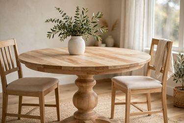 New Creative Co-Op Kashida 47″ Mango Dining Table — Round Pedestal Table — Delivery Available
