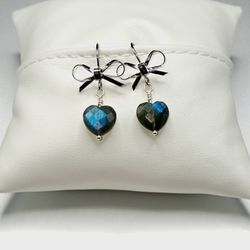 Labradorite Heart Sterling Silver Earrings 