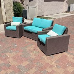 Patio Furniture Set- Wicker Bench And Two Chairs 