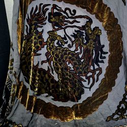 Bohemian Vintage-Burnout Velvet Shawl Featuring a Chinese Dragon Motif 