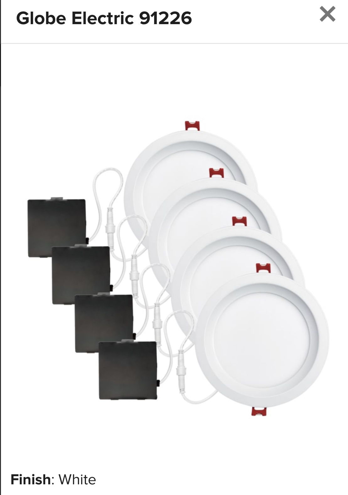 Globe Electric 91226 White Set of 4 Ultra Slim 6" Integrated LED Recessed Lighting - Dimmable and Insulated Ceiling Rated