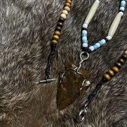 Hand Knapped Arrowhead Wire Wrapped Crystal Pendant Necklace 