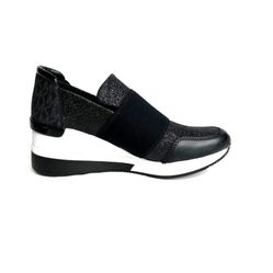 Michael Kors MK Felix Trainer Sneaker Wedge Slip on Woman Size 7.5 8 8.5 9 Glitter Black