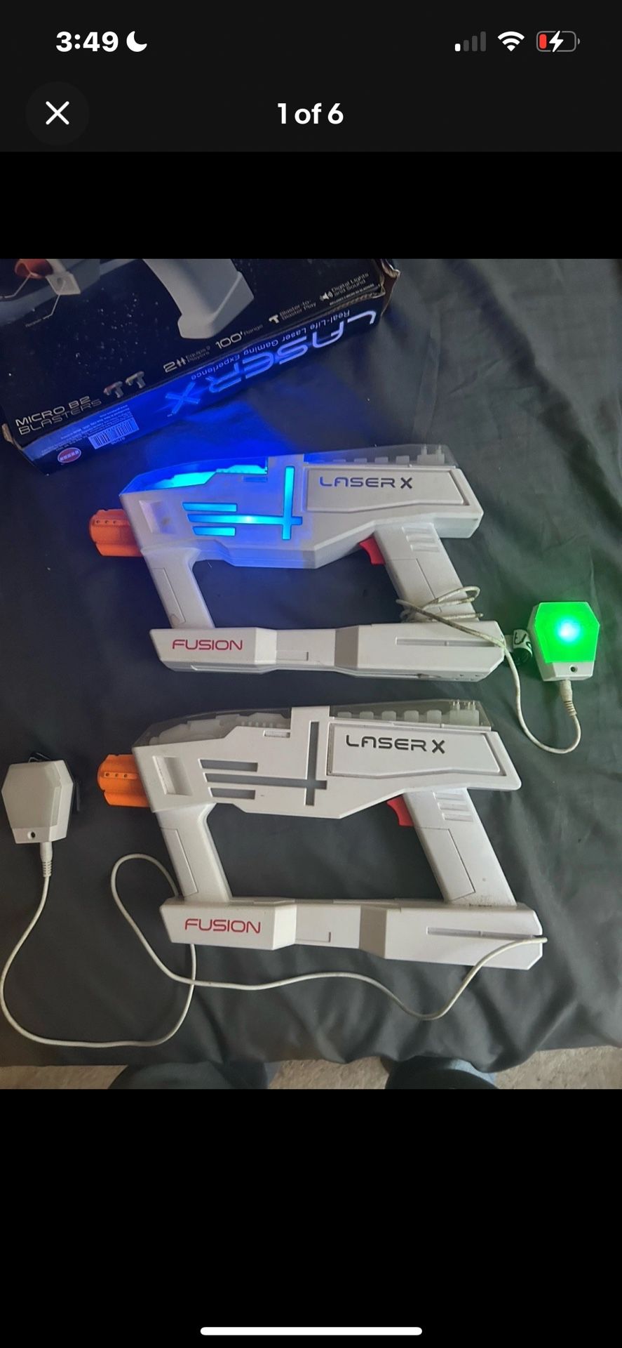 (2)Lazer X Fusion Blasters W Talking Small Vest Targets & 2 Extra F & back Box