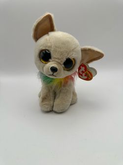 Ty Beanie Boos Chewey Chihuahua Plush Beanbag White w/ Rainbow Mane, Mar 7 2017
