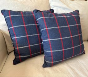 (2) Plaid Zippered Throw Pillows 18” ( Custom Made) - Red / Blue