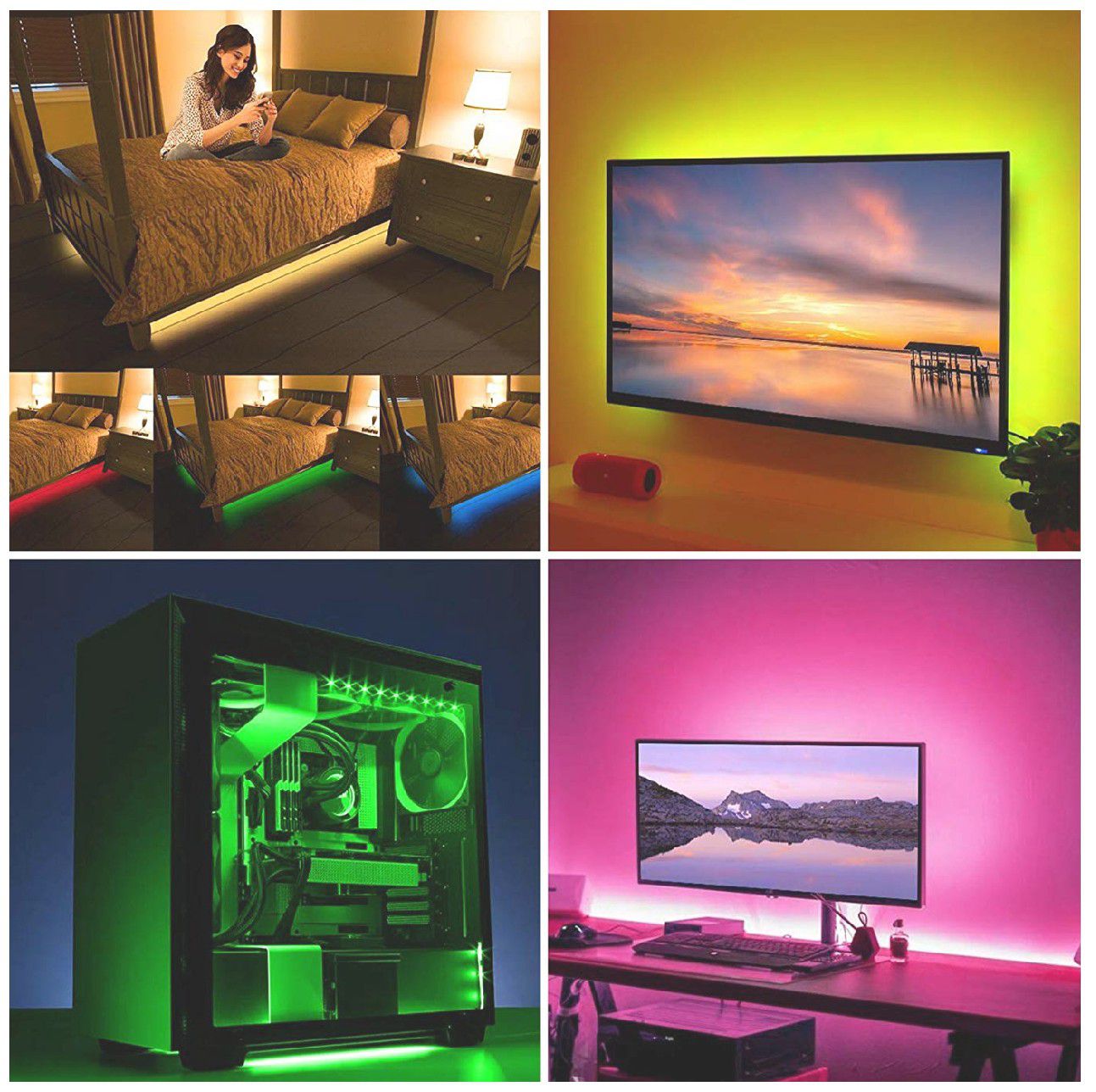 🚨TV BACKLIGHT LED STRIP KIT! USB POWERED. REMOTE CONTROL COLOR CHANGE. COMPUTER/ MIRRORS/ UNDER BED/ CLOSET LIGHT (2M/6FT)🚨