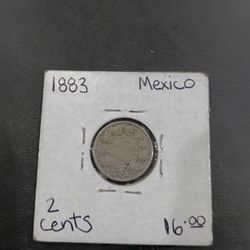 1883 Mexico 2 Cent Coin 