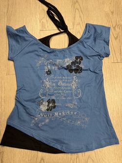 Blue Graphic Tee with Built-In Black Halter