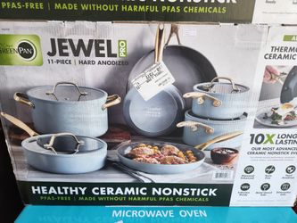 Green Pan Jewel Pro 11 Piece Healthy Ceramic Non-stick Cookware Set In Blue Brand New