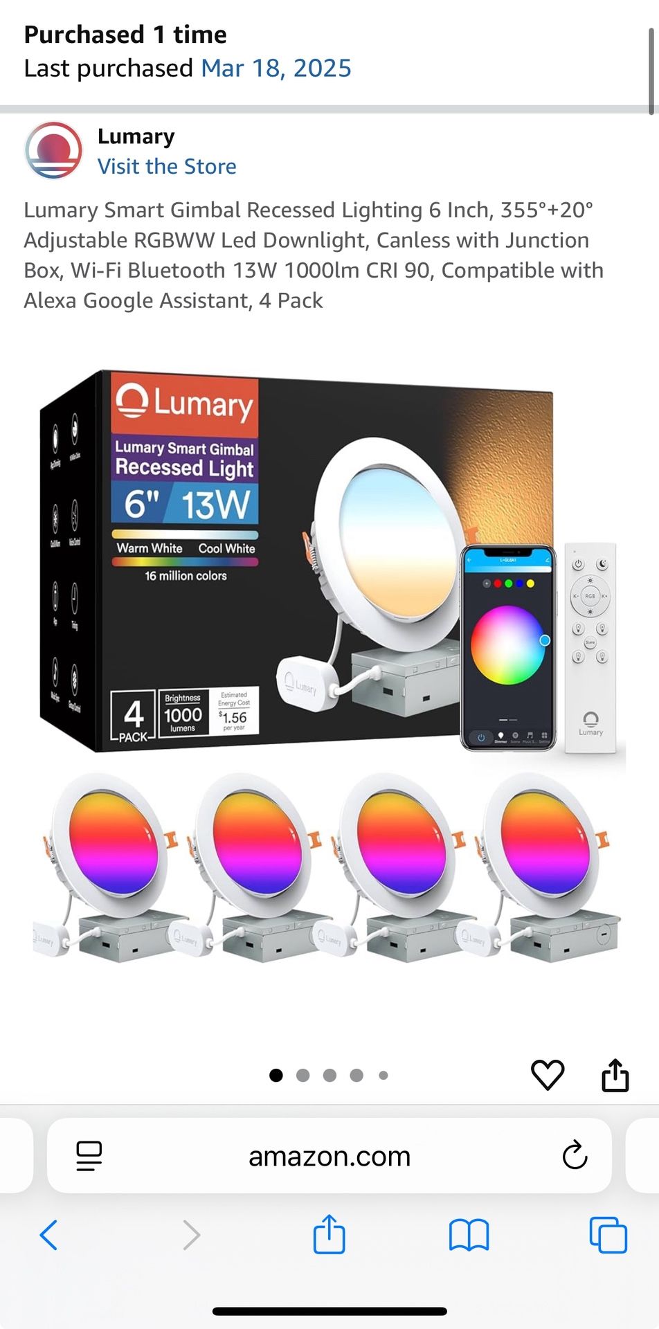 Lumary Smart Recessed Lighting 6 Inch Canless New In Box