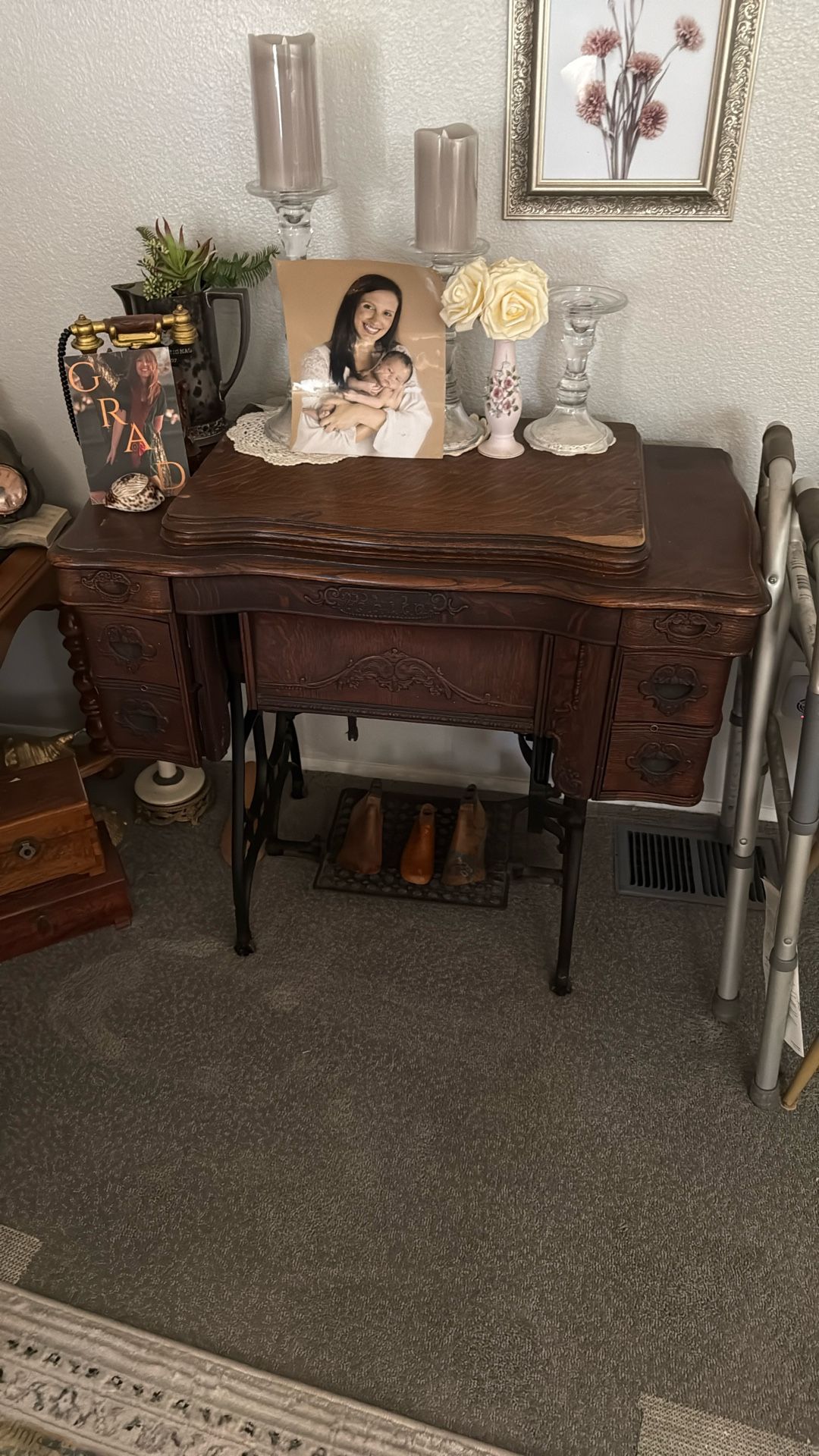 treadle Sewing Machine/9 Foot Blue Couch