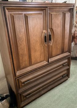 Vintage 1970s Mid-Century Brutalist Solid Wood Wardrobe Armoire Chest