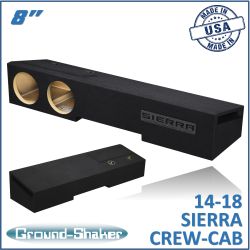 black 8" dual ported sub box, fits 14-18 gmc sierra crew-cab