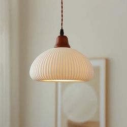 Ribbed Milk Glass Pendant Light Fixture Mid Century Modern,Rustic Farmhouse Chandelier