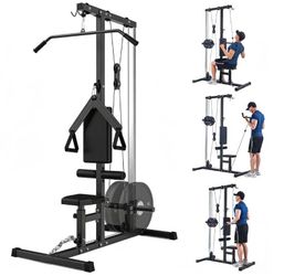 LAT Pull Down Machine - Wall-Mounted Cable Workout Machine 400Lbs Weight Capacity, Dual Pulley System, 20 Height Adjustments, Compact Home Gym Cable M