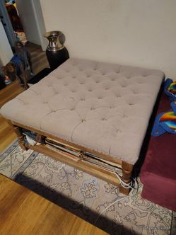 Large Tufted Upholstered Ottoman with Wood Frame and storage shelf