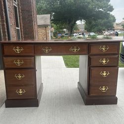 Antique Mid Century Wooden Desk With Key