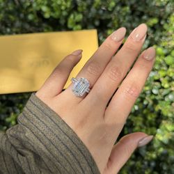 4ct center emerald cut full moissanite halo eternity bridal set 6