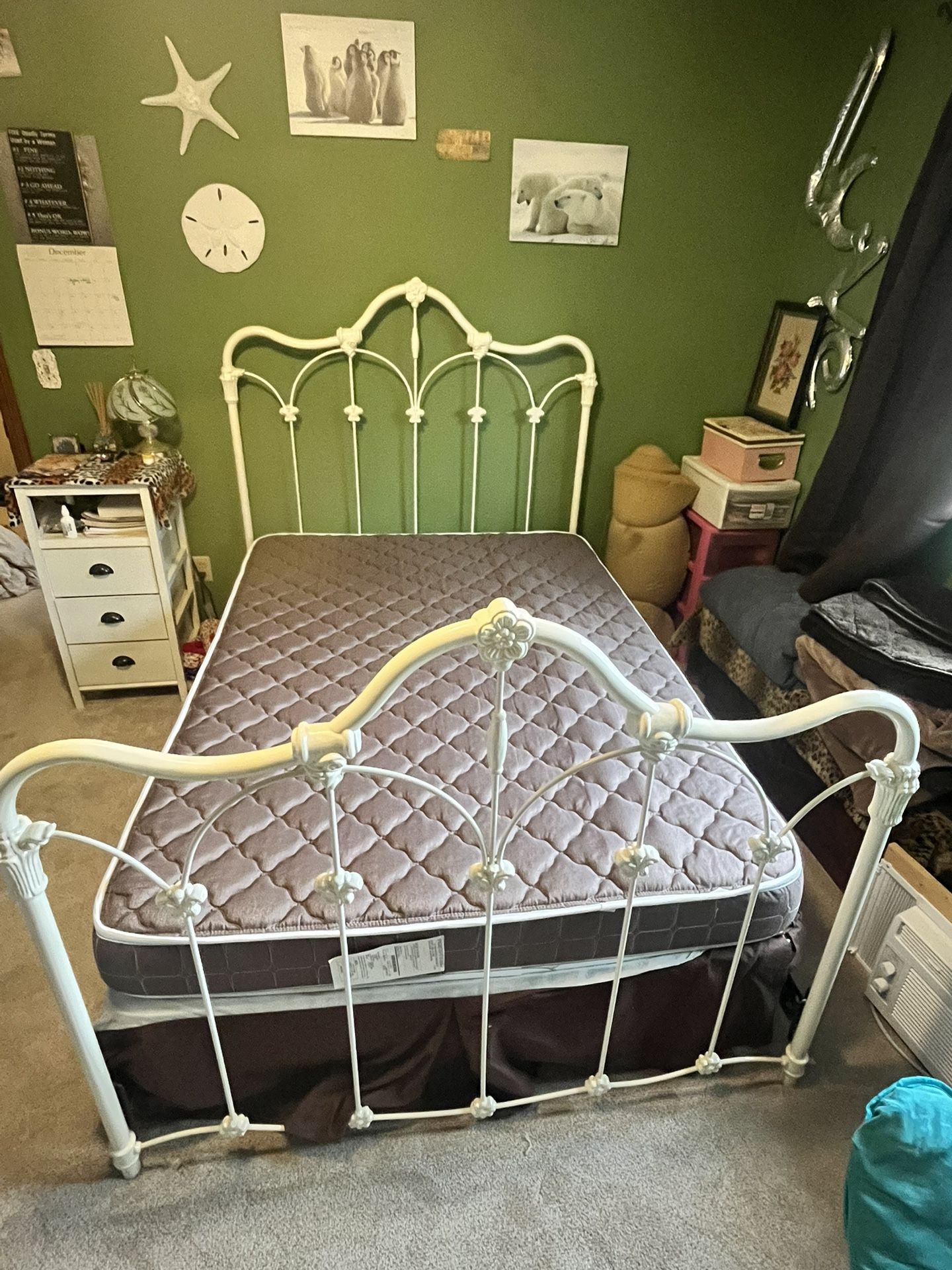 Lightly Used Full Bed frame, Mattress And Box Springs