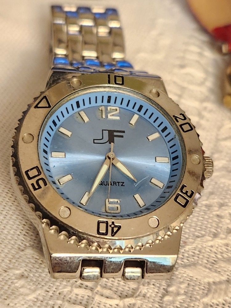 Men's JF Blue Face Stainless Steel Watch Luminous Hands