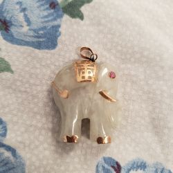 Elephant Pendant w/14K Real YELLOW GOLD ADORNMENTS, with a Ruby Eye