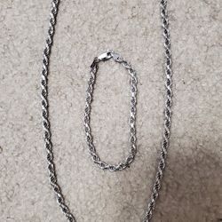 Sterling Silver Rope Chain And Bracelet