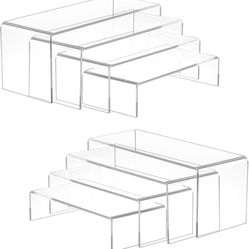 Albumgit Acrylic Display Risers, 8 Pieces Clear Rectangular Tabletop Display Stand for Amiibo Funko POP Figures, Collectibles Jewelry Food Cupcake Des