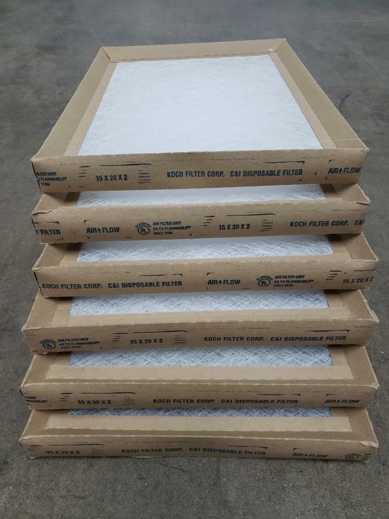 6x Koch 15x20x2 Fiberglass Disposable furnace Filters 15 x 20 x 2