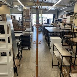 Coat Rack Wood and Metal w/ Hooks - Oak