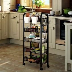 Fruit Vegetable Basket Storage Cart 5 Tier Snack Cart Stackable Metal Mesh Vegetable Organizer,Black 