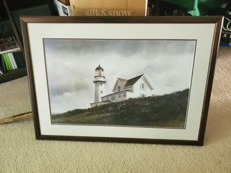 35 1/2" x 25 1/8" x 3/4" Lighthouse Framed Picture Glass Cover & Wood Frame