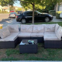 Eight pieces, patio fed, patio couch, patio sofa, outdoor patio furniture, set propane, fire pit, patio furniture, brand new