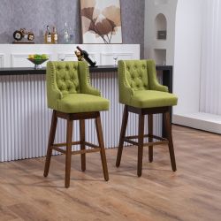 NEW TWO (2) Olive Green Olive Barstools Linen Fabric Counter Stool with Wingback Dining Chairs and Nailhead