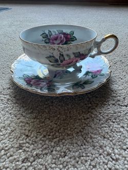 Vintage Lefton China Hand-Painted Rose Teacup & Saucer Set