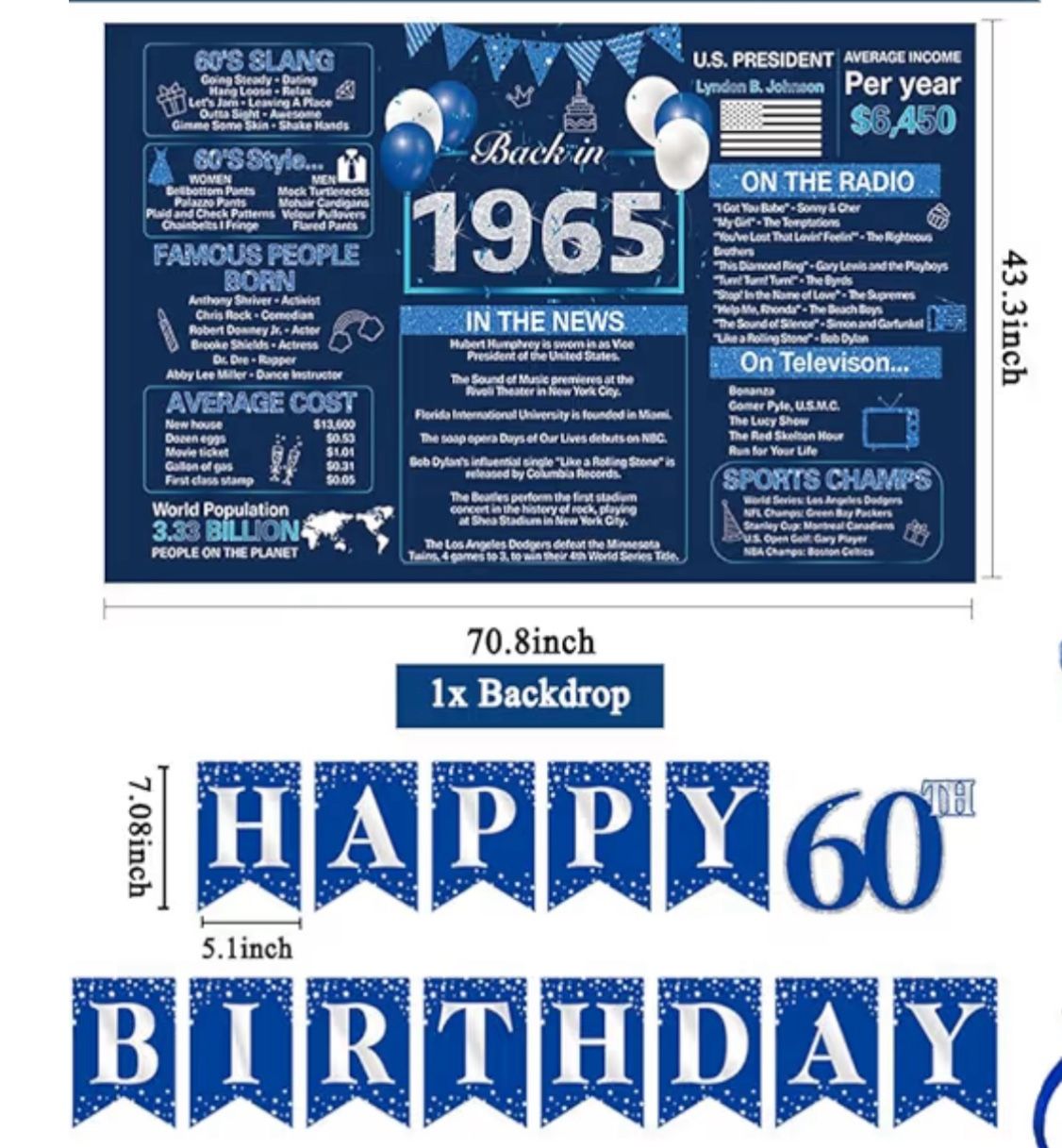 Happy Birthday 1965, 60Th - birthday decorations