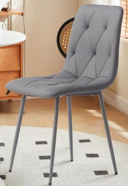 Sets of 4 PU Dining Chairs for Space Saving Apartment Kitchen Dining Room (Gray)