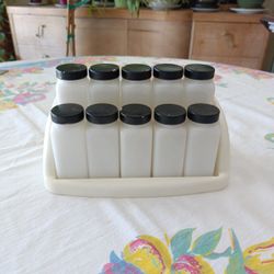 Vintage Milk Glass Spice Jars with Rack