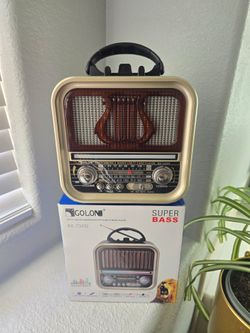 Retro 4-Band Portable Radio & Bluetooth Speaker with Super Bass and Built-in Disco Lights