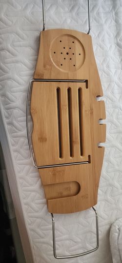 Expandable Bamboo Bathtub Caddy Tray Organizer Adjustable Tablet/Book Holder