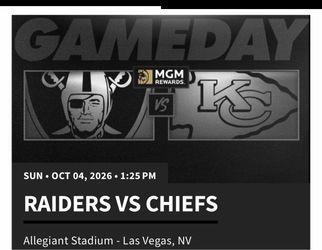 2 tickets Raider vs Chiefs