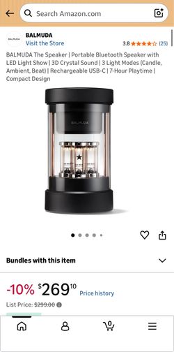 BALMUDA The Speaker | Portable Bluetooth Speaker with LED Light Show | 3D Crystal Sound | 3 Light Modes (Candle, Ambient, Beat) | Rechargeable USB-C |