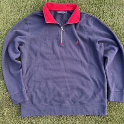 Vintage Nautica Sweater Men Large Blue Quarter Zip Mock Neck Fleece Pullover
